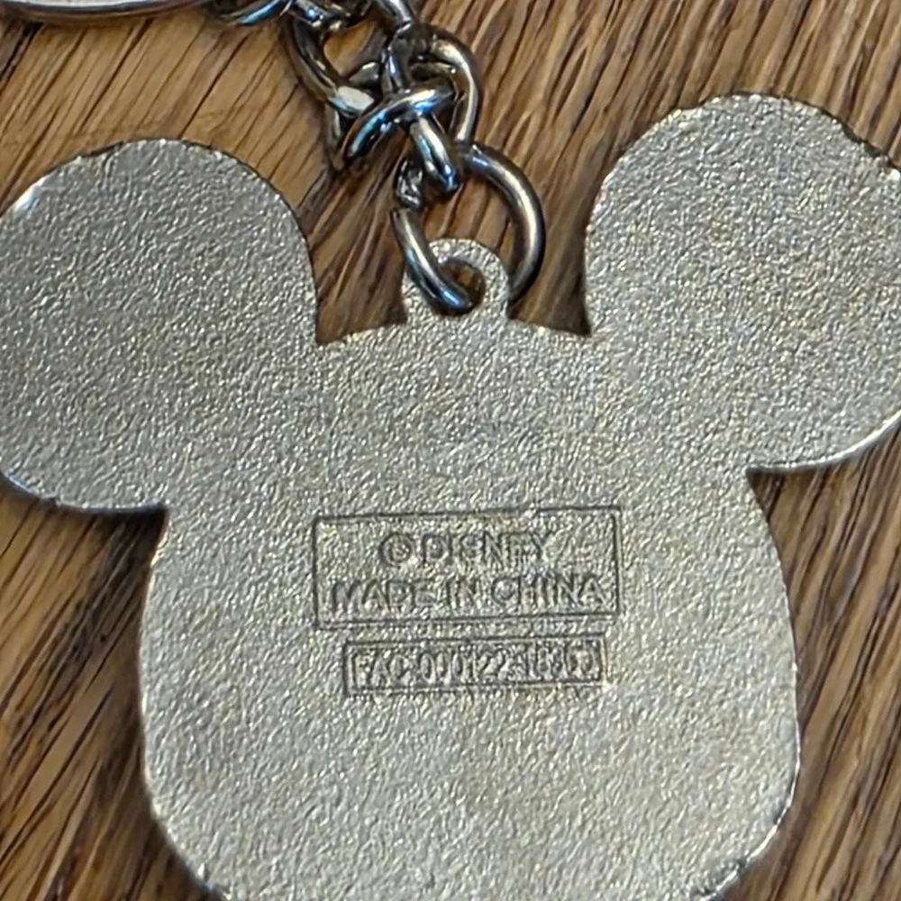 Disney Mickey Mouse Enamel Keychain Silver Tone Metal Bag Charm Nostalgia Disney